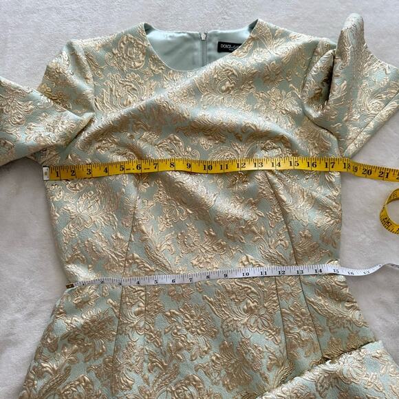 NWT Dolce & Gabbana Brocade Short-Sleeve Mini Dress in Mint Green Gold 46 US 10 - Picture 10 of 12